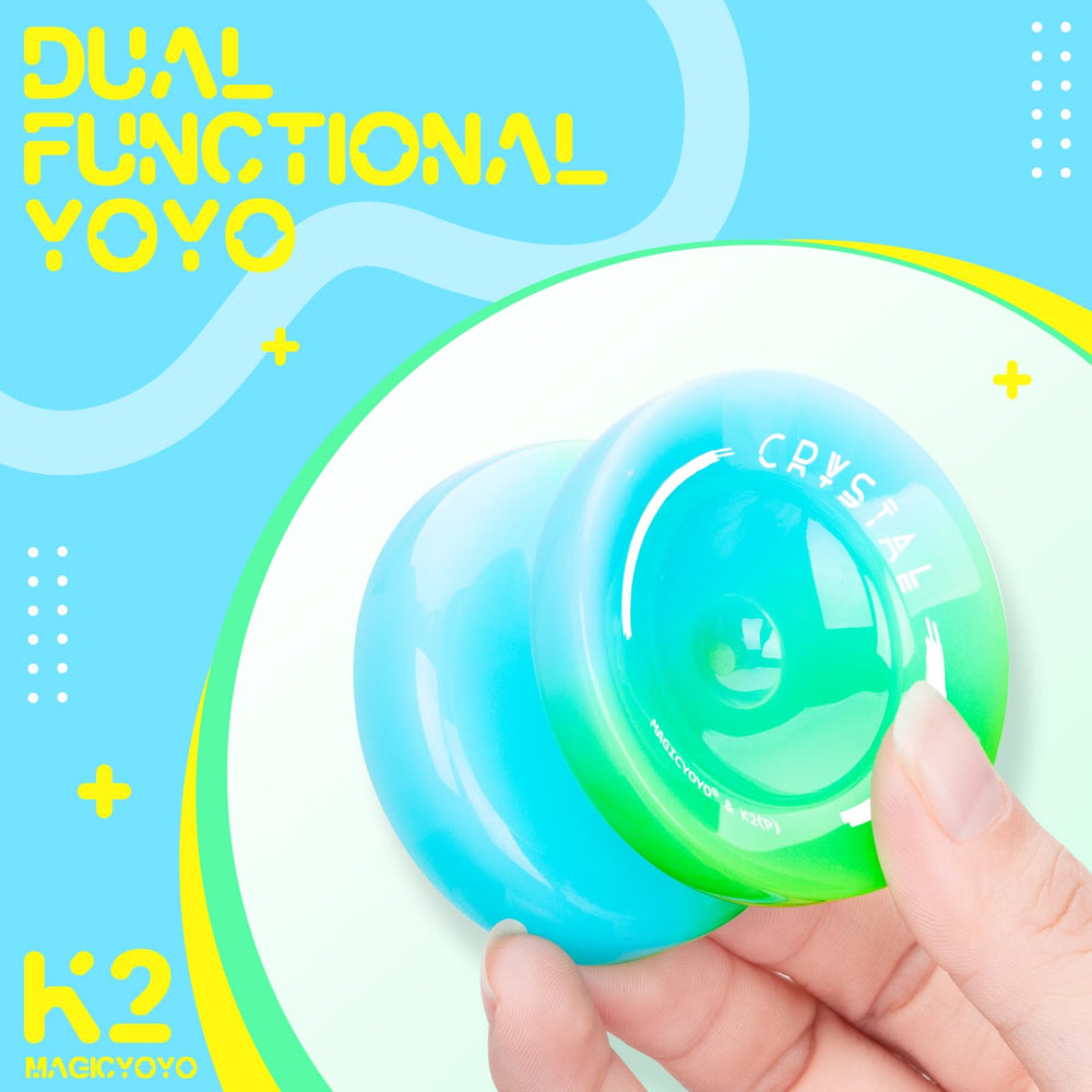 ShungRu Crystal Yoyo K2 in-hand spin with blue-green gradient for smooth practice.