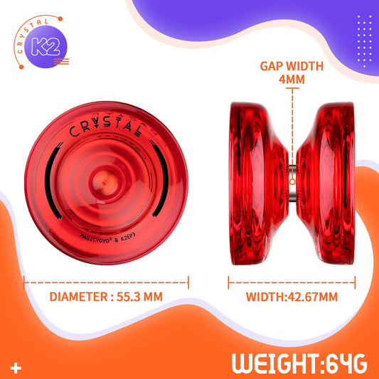 ShungRu K2 Crystal red yoyo side view highlighting compact mid-size design for portability.
