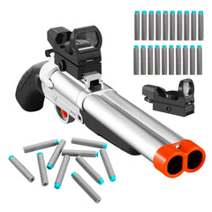 Shushuzz toy shotgun with a realistic double-barrel look for imaginative play.