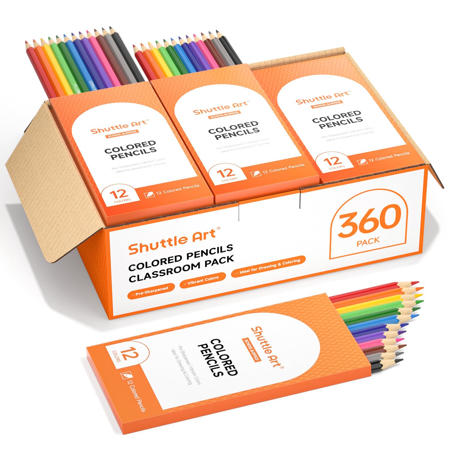 Shuttle Art 360-pack colors inside the box shown for classroom use.
