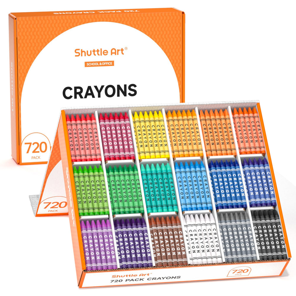 Shuttle Art bulk class pack crayons in 720-count organized storage box for easy access