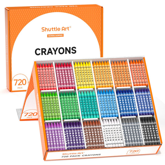 Shuttle Art bulk class pack crayons in 720-count organized storage box for easy access