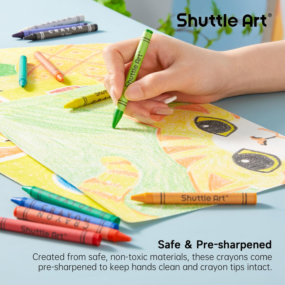 Shuttle Art crayons pre-sharpened and wrapped to keep little hands tidy