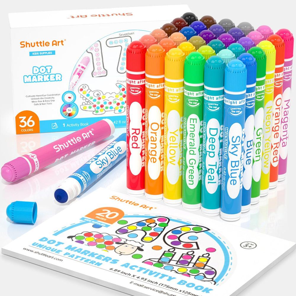 Shuttle Art dot markers with the free activity book for creative dot art sessions