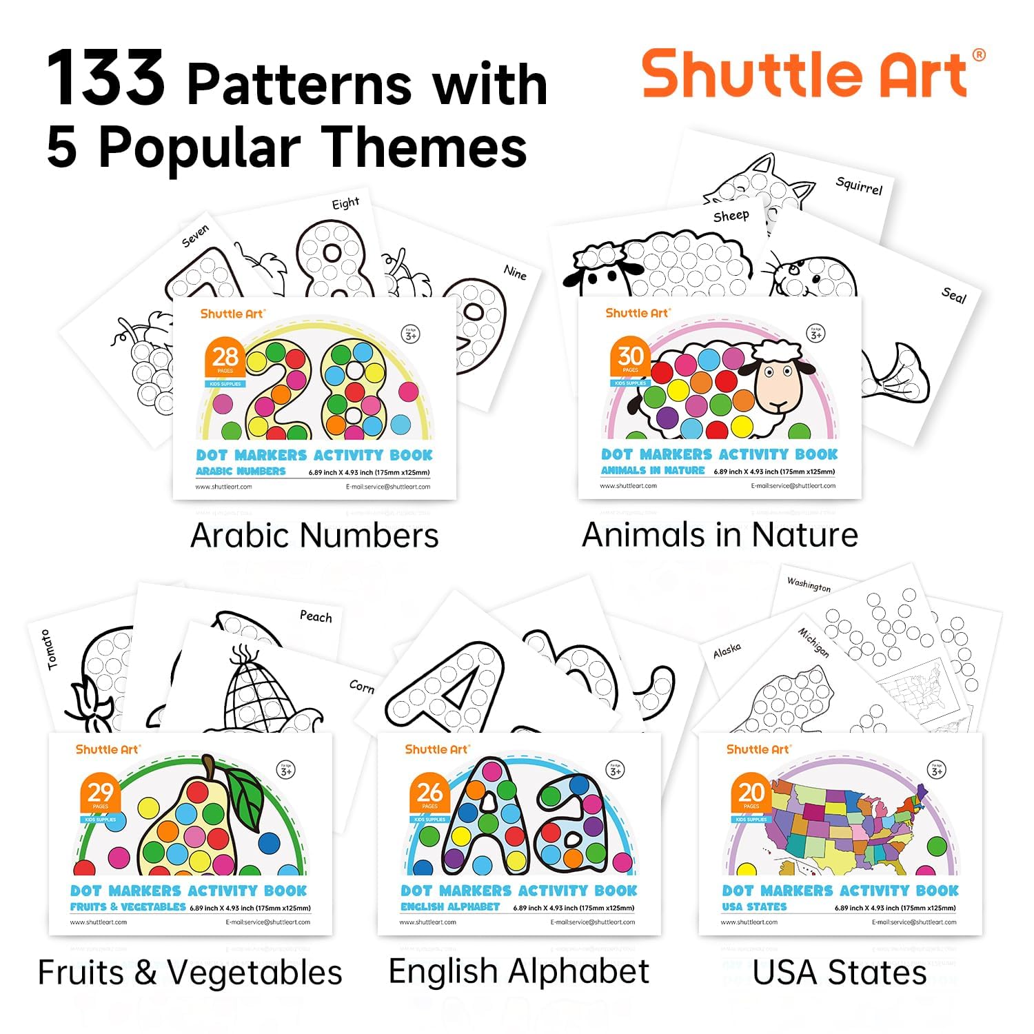 Shuttle Art dot markers activity books collection with 135 dotting sheets.