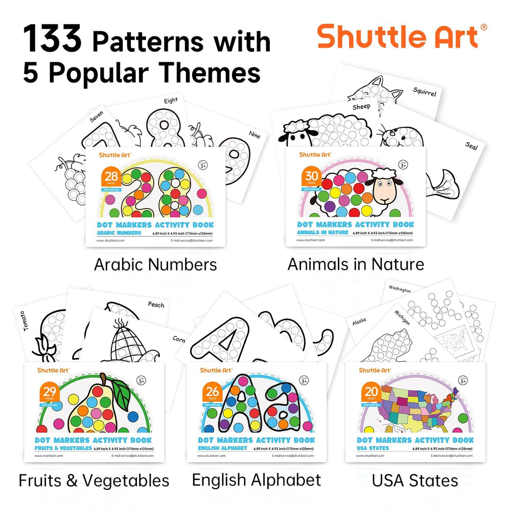 Shuttle Art dot markers activity books collection with 135 dotting sheets.