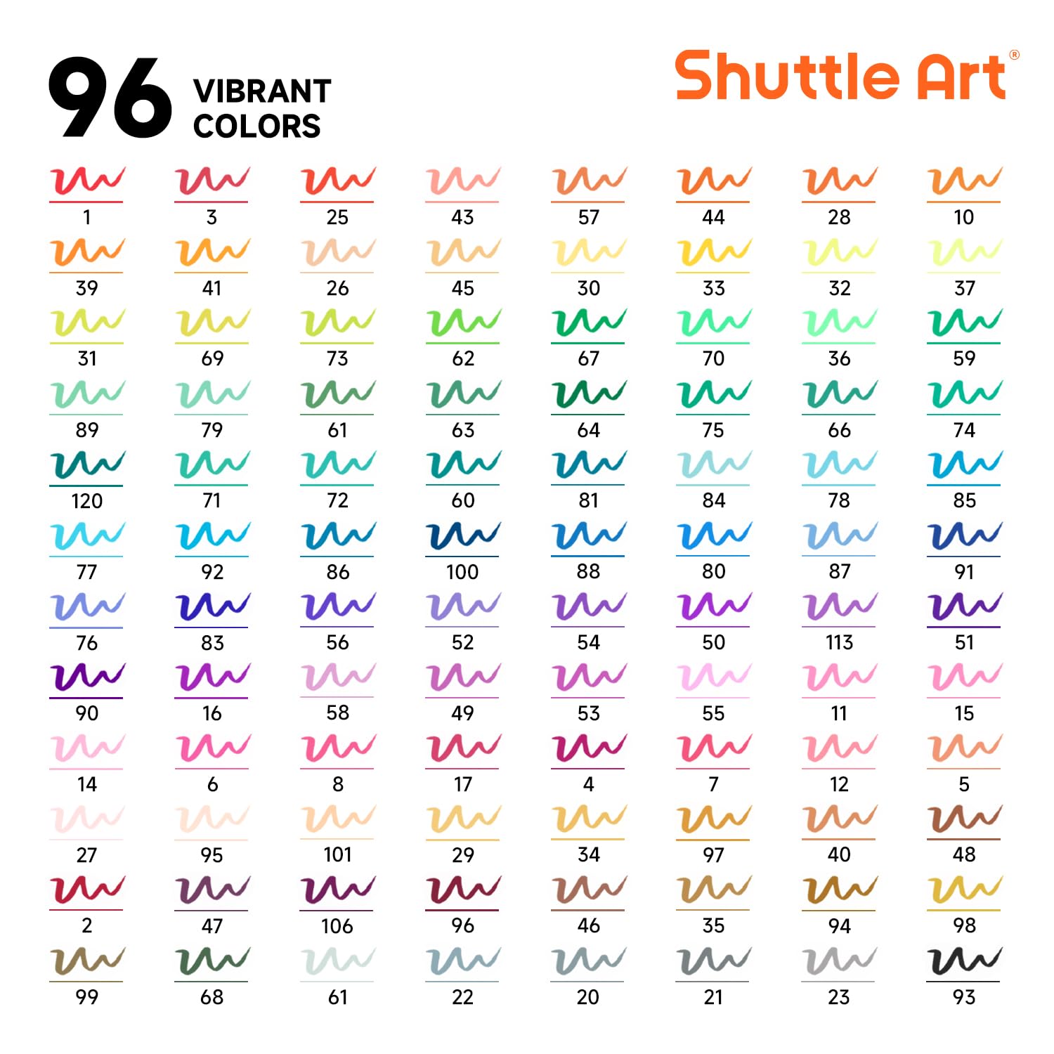 Shuttle Art 96-color swatches shown for planning color schemes