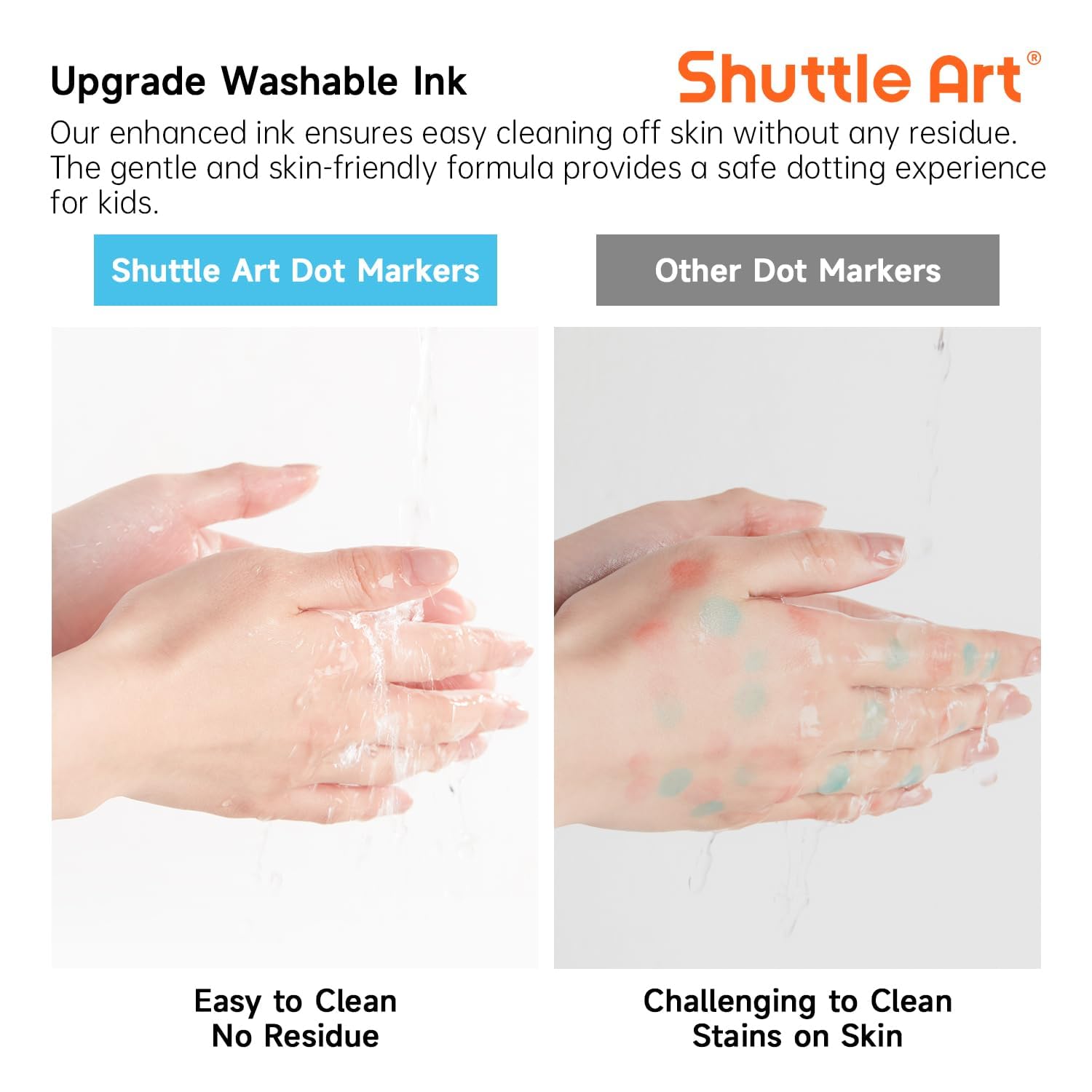 Shuttle Art dot markers rinse clean quickly after use