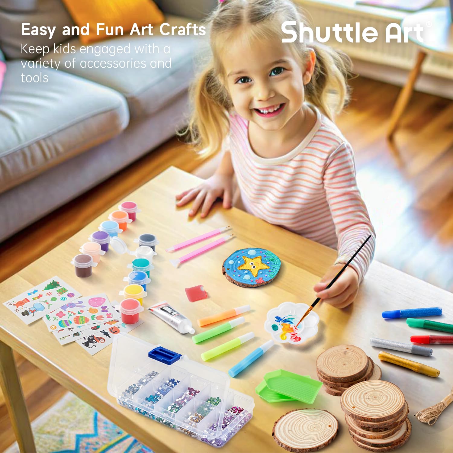 Shuttle Art holiday party crafts with festive glow and sparkle.