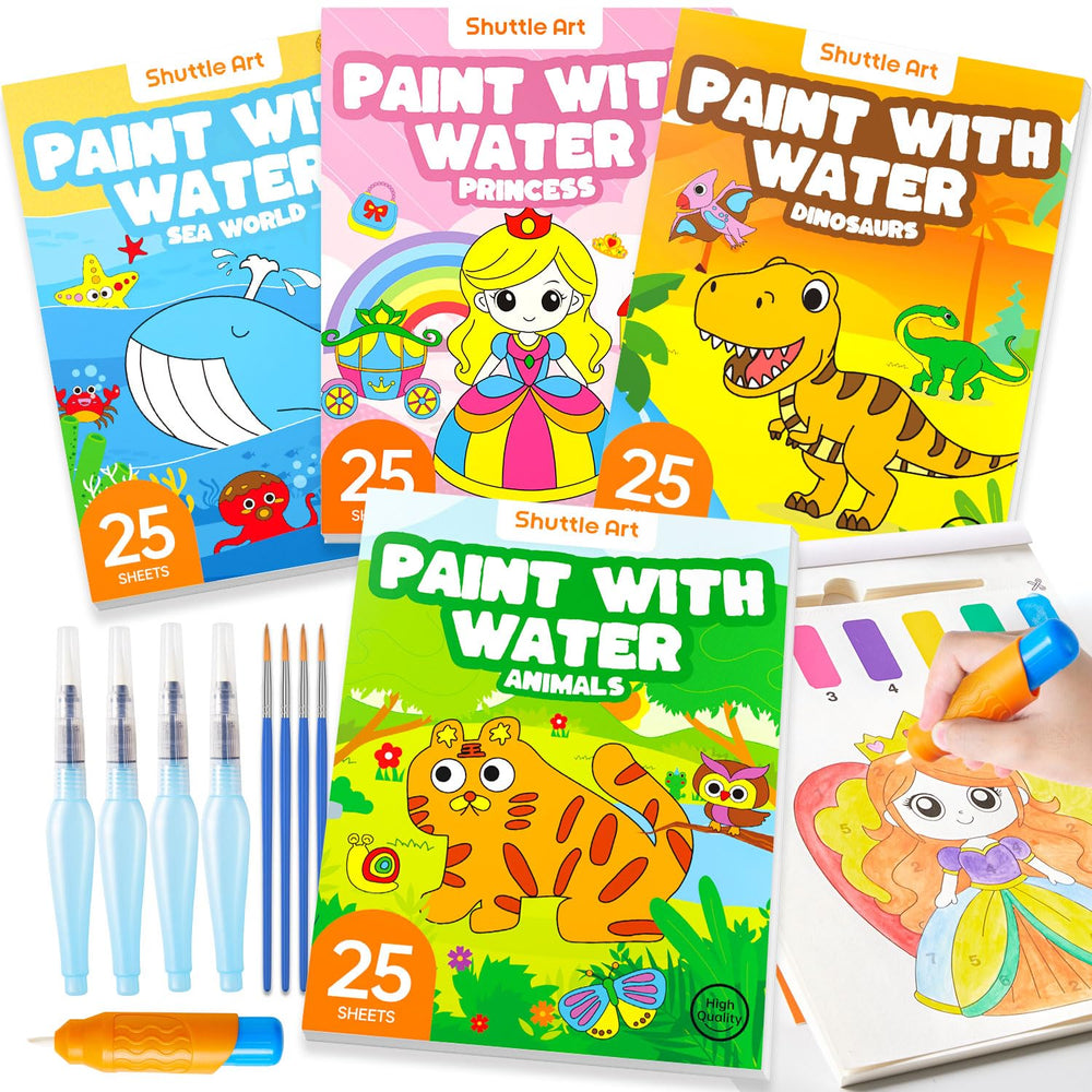 Shuttle Art Paint with Water Animal Adventures page artwork inviting screen-free play