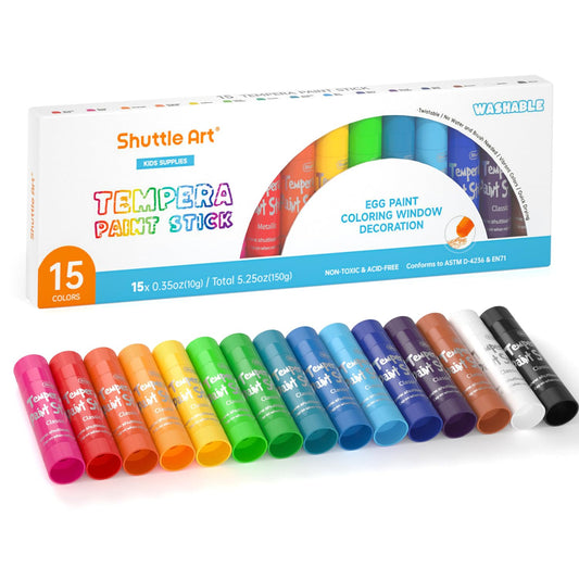 Shuttle Art Tempera Paint Sticks in bright colors for vibrant kids' artwork and easy cleanup