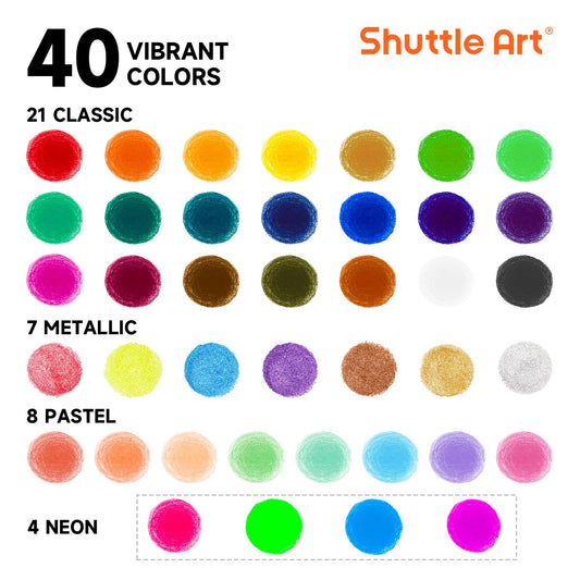 Shuttle Art Tempera sticks twistable barrel enables easy grip for kids.