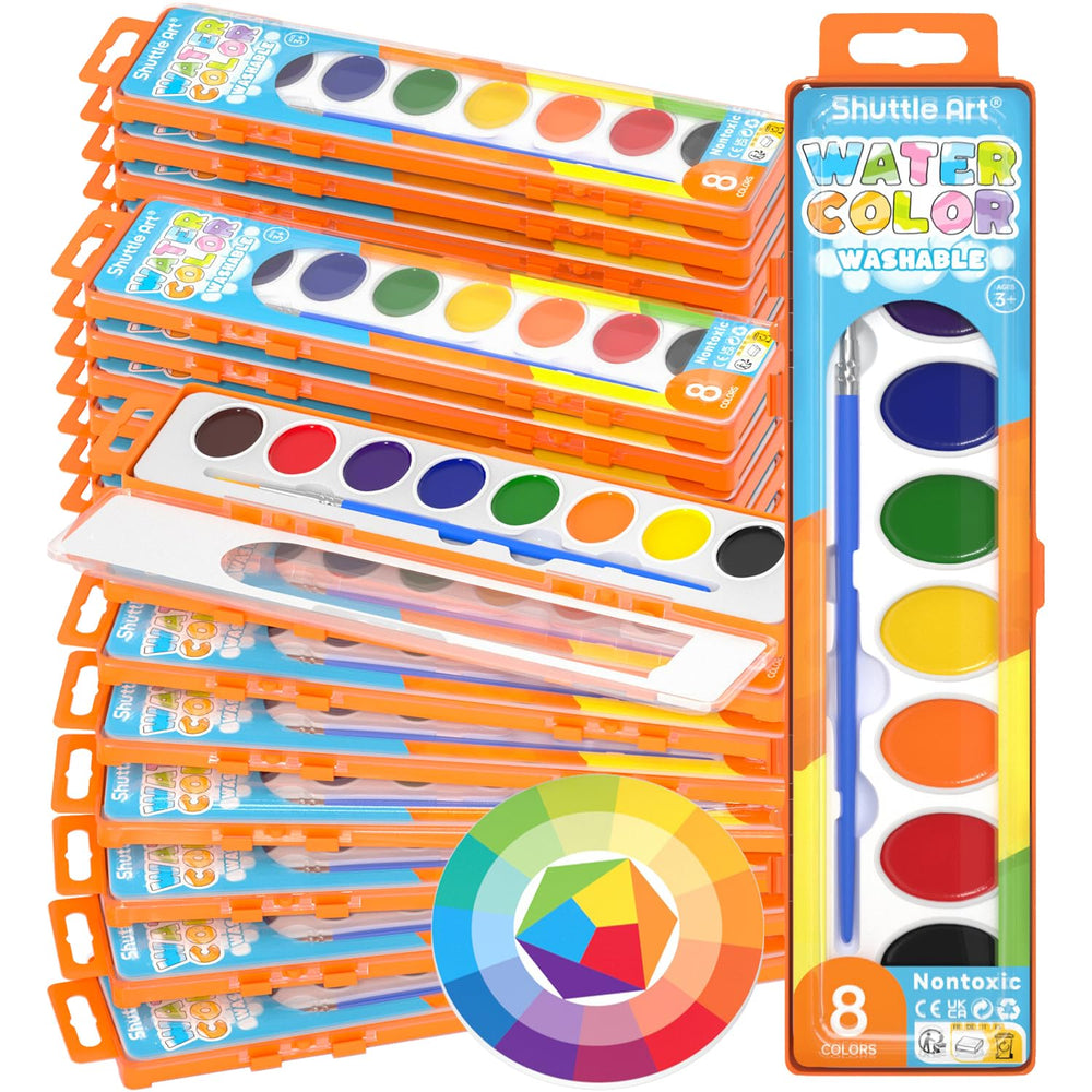 Shuttle Art watercolor paint set with vibrant colors for classroom artwork