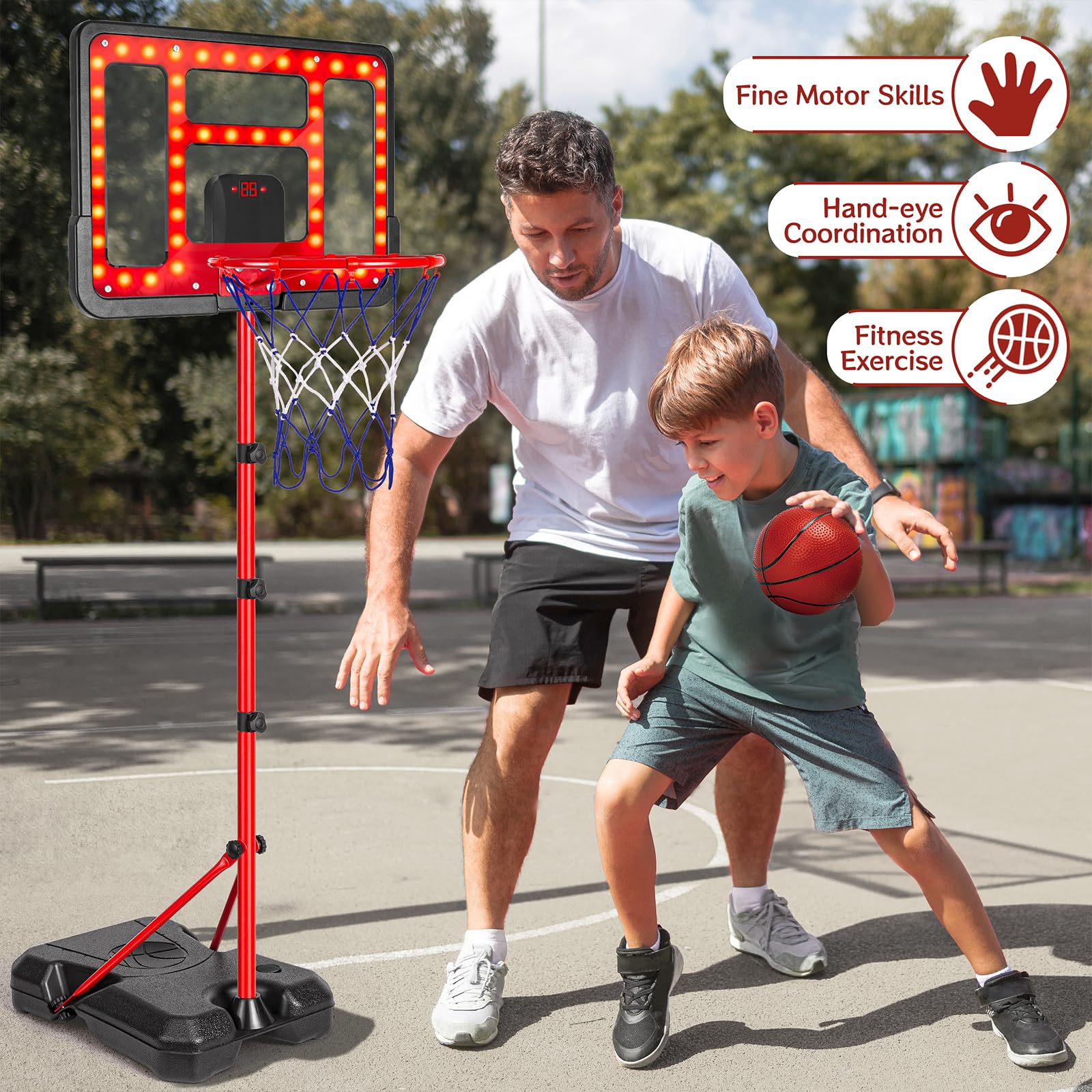 ShyLizard portable hoop supports kids ages 3–8 for practice.