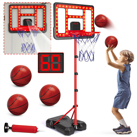 ShyLizard kids basketball hoop adjusted to 3.5–6.2 ft for growing players.