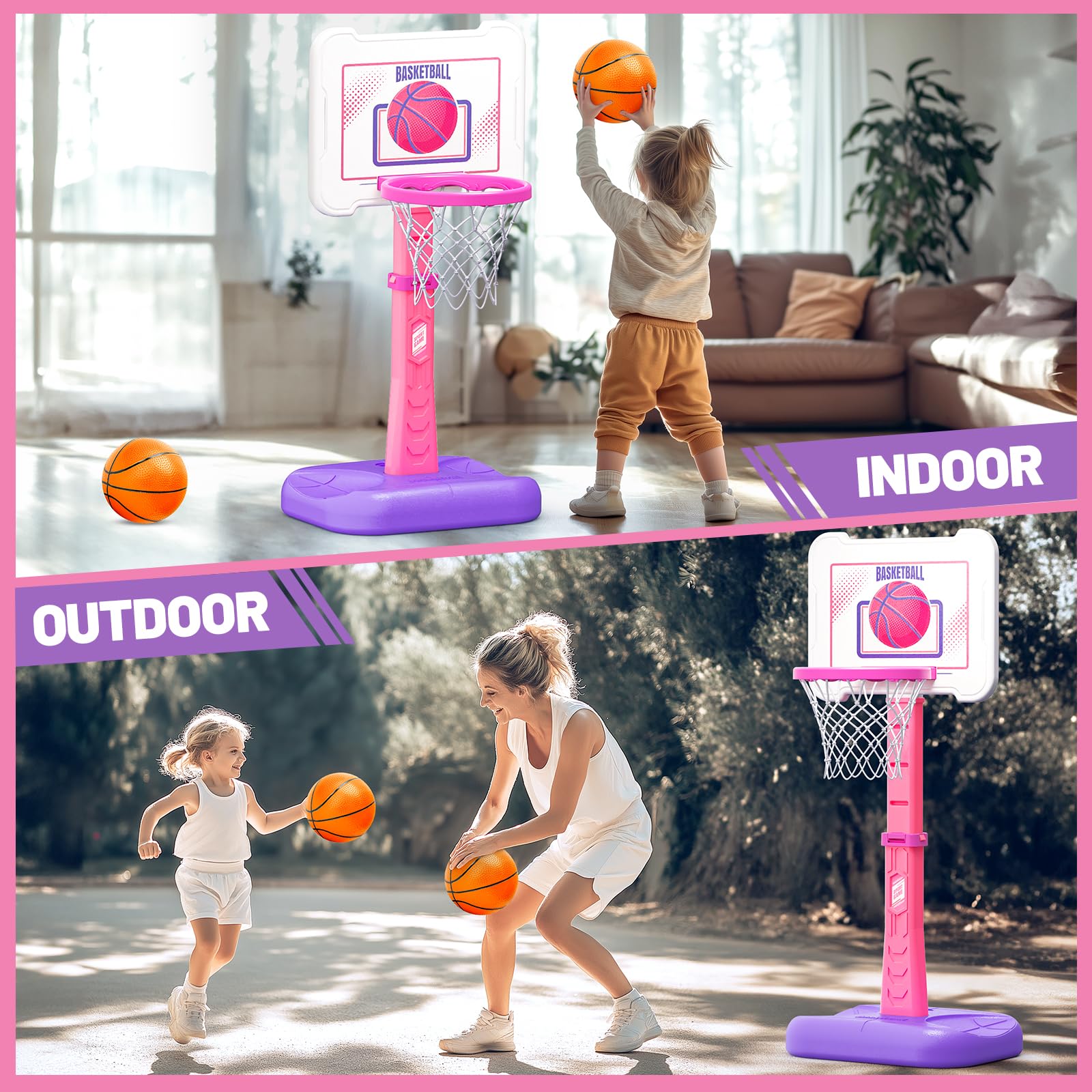 ShyLizard adjustable-height-hoop lets kids grow into the game.