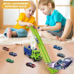 ShyLizard six die-cast race cars included for ready play.