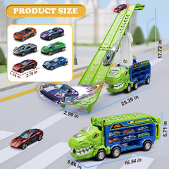 ShyLizard dinosaur carrier truck with two-lane race track for competitive play.
