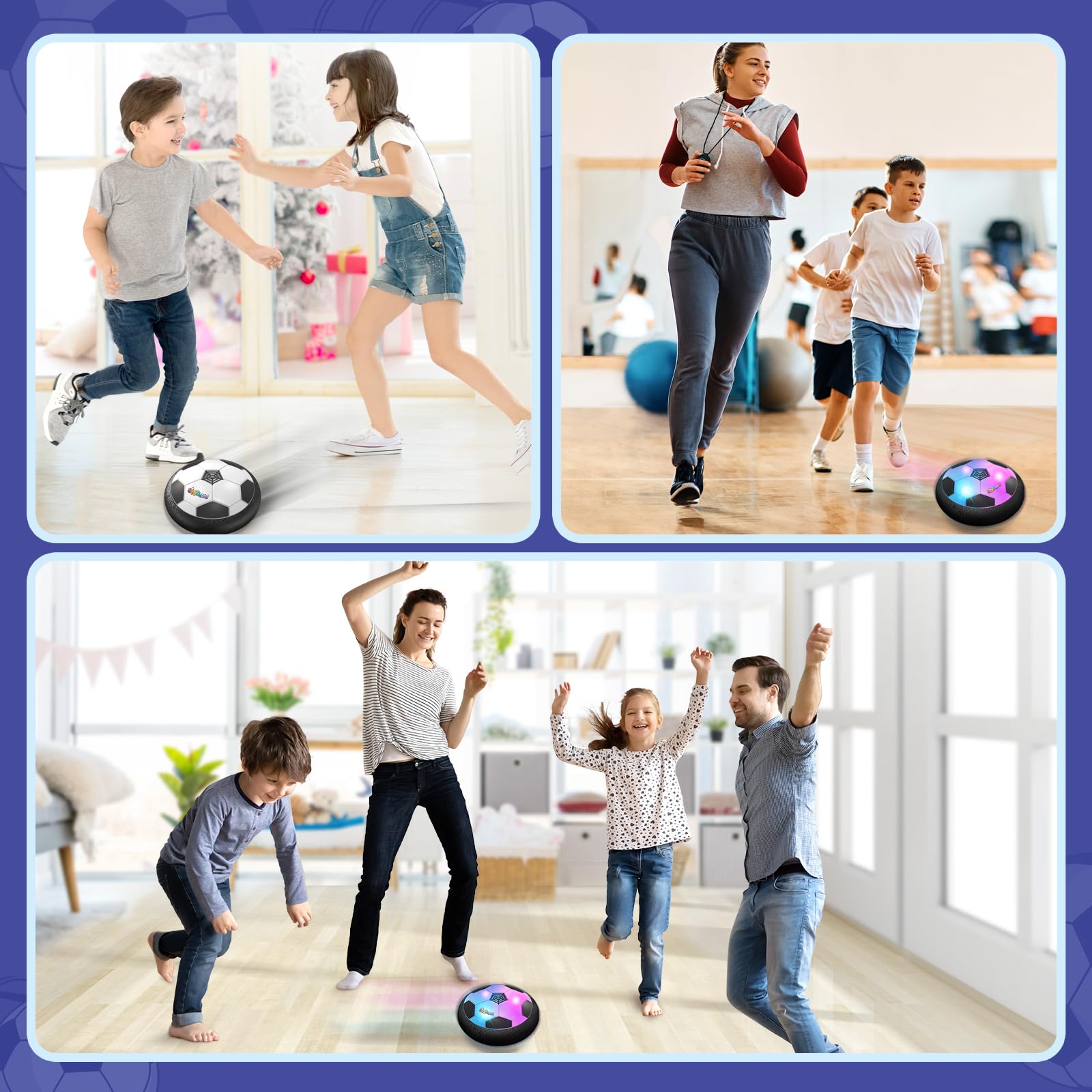 ShyLizard Hover Soccer Ball in action on hardwood floors