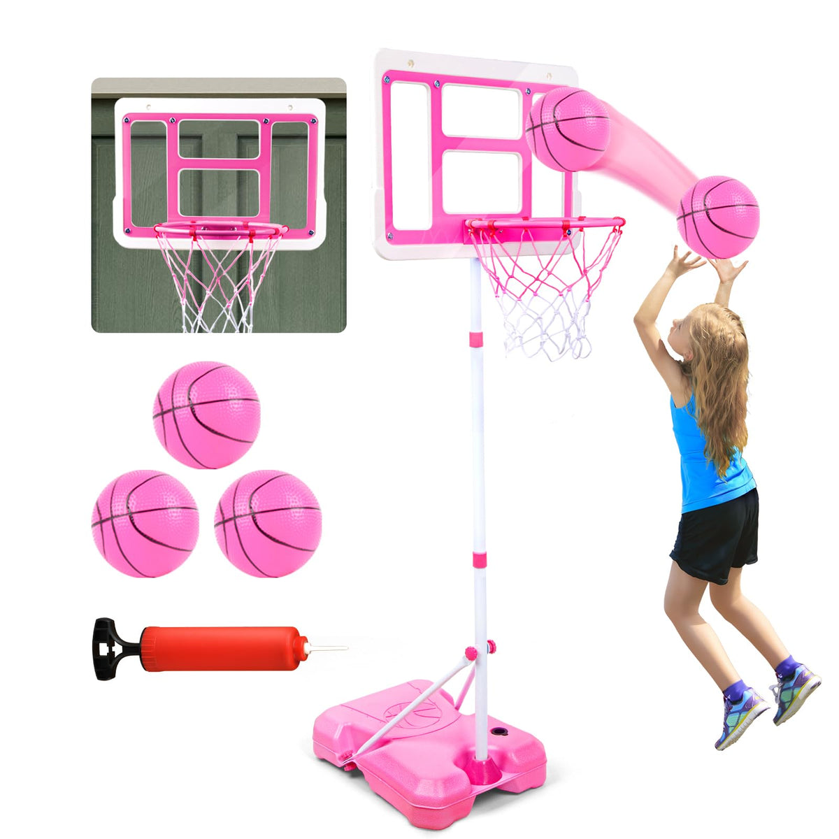 ShyLizard kids basketball hoop with stand for indoor or outdoor play.