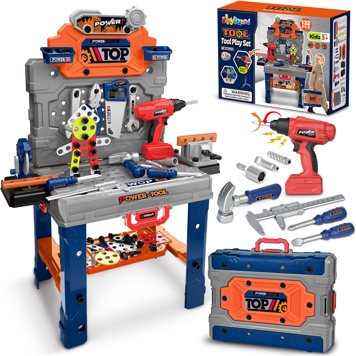 ShyLizard kids tool bench ready for assembly play, enhancing creative construction skills.