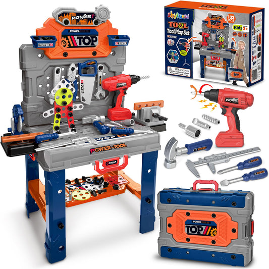 ShyLizard kids tool bench ready for assembly play, enhancing creative construction skills.