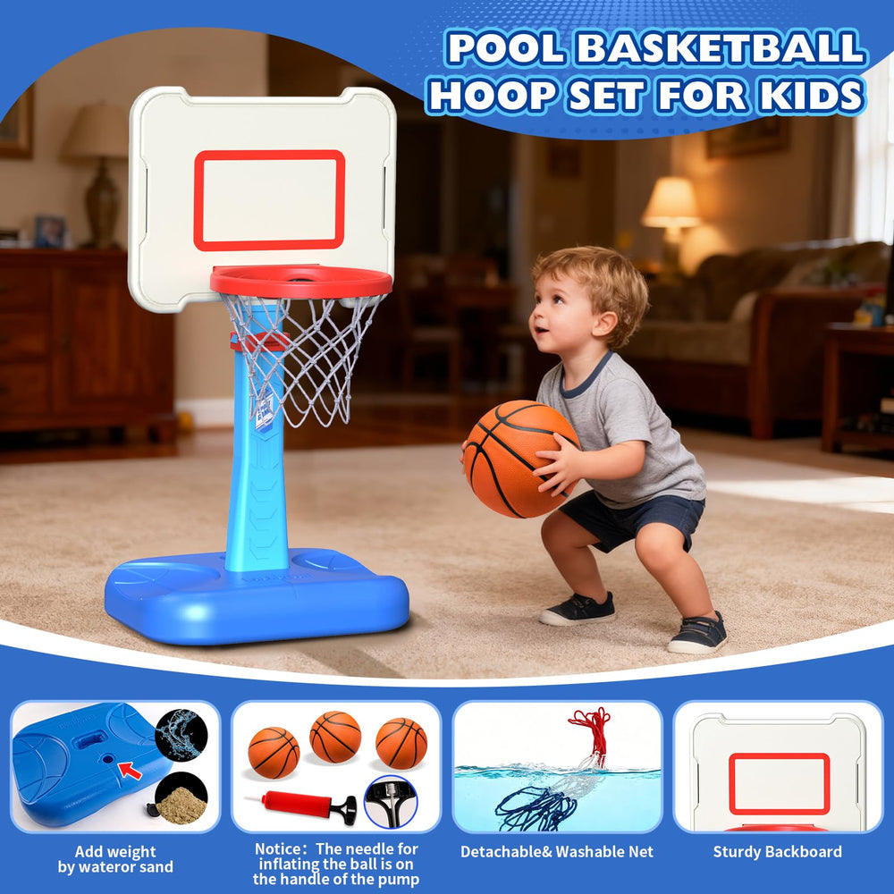 ShyLizard toddler hoop has a sturdy base for stable indoor or poolside play.