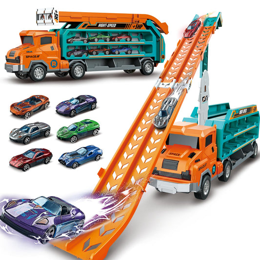 ShyLizard foldable-track setup with toddler car carrier for easy setup and play