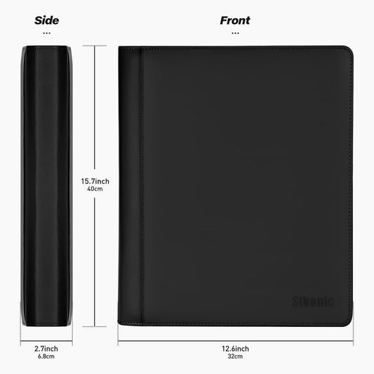 Sibonic binder with side-loading sleeves protects cards without compression.