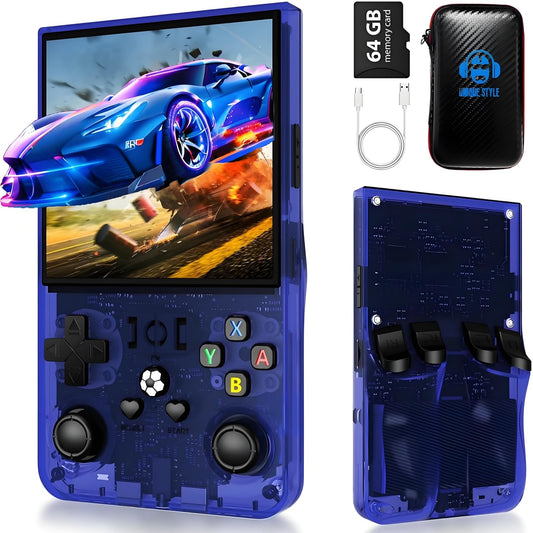 Sibotion R36MAX front view in blue, compact handheld for on-the-go gaming.
