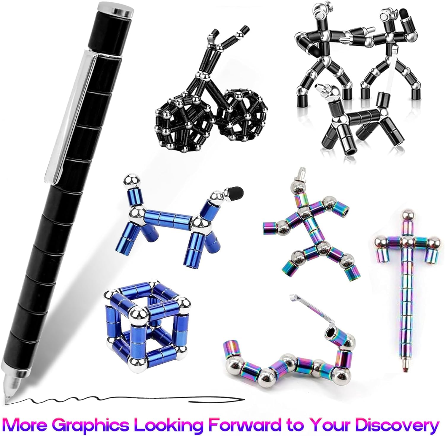 sicitu Fidget Pen magnetic assembly showing versatile shape shifting possibilities