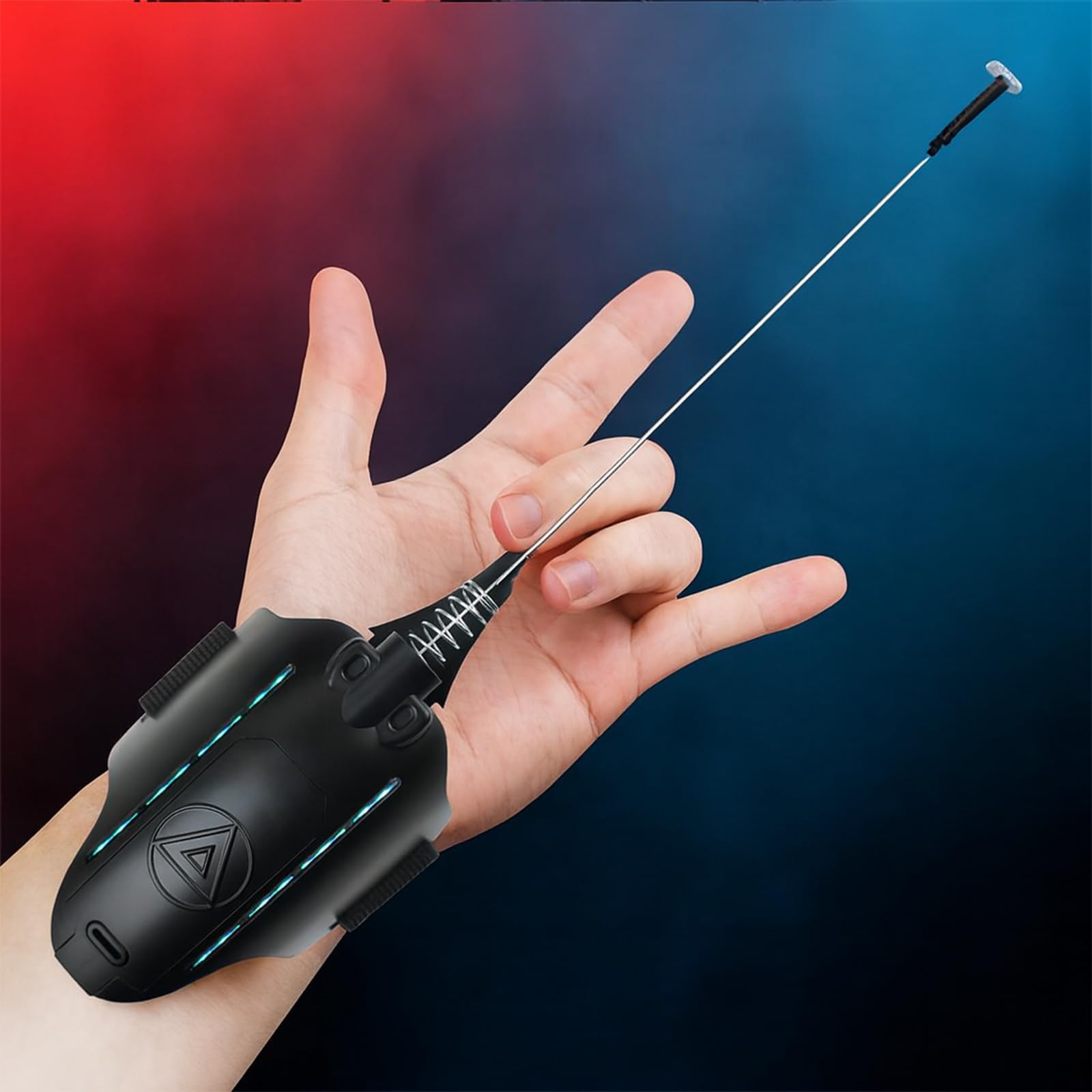 SICNAOPW light-up black spider web shooter packshot with a pulsating glow for immersive play.