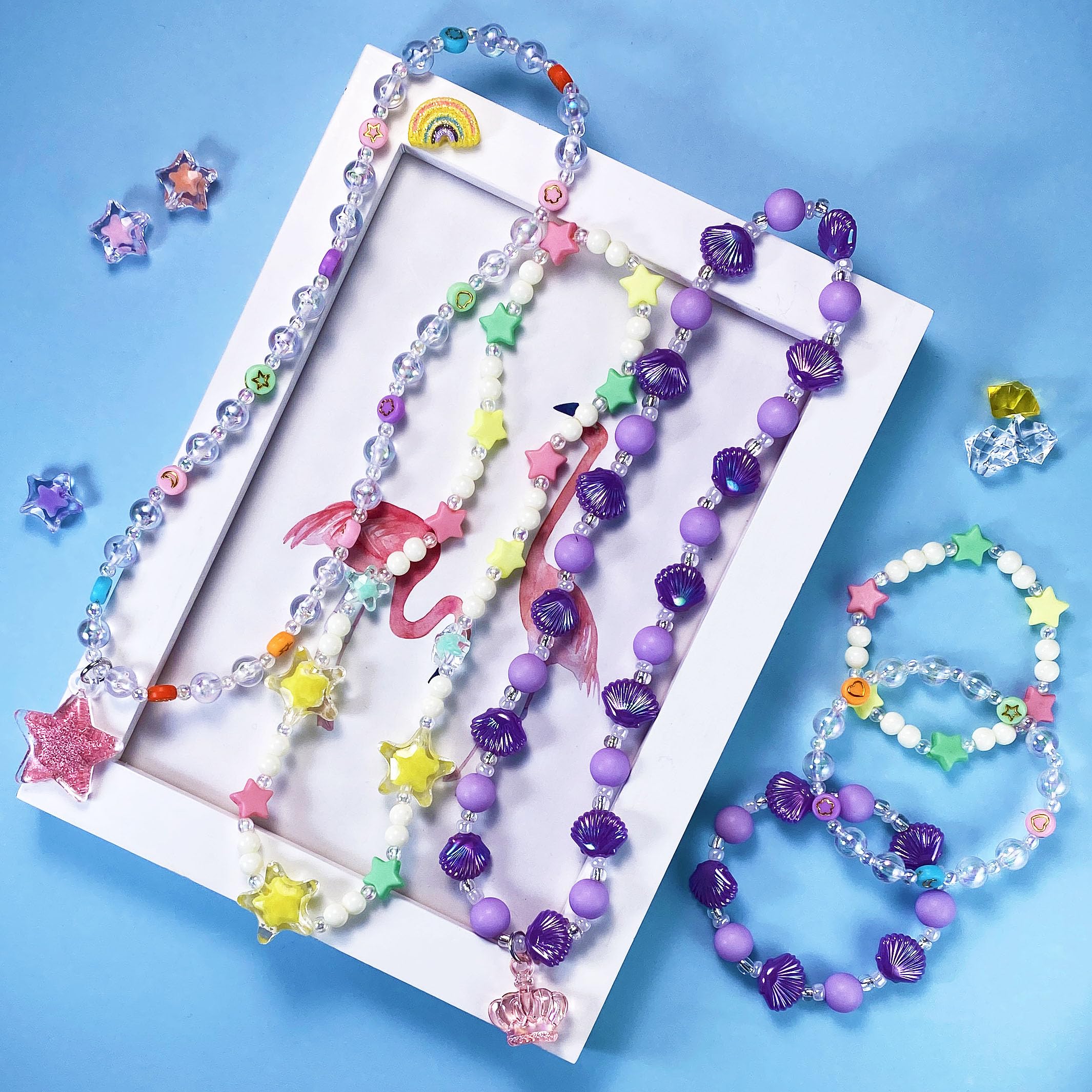 SIELEVIN kids jewelry bracelet set, easy wear with durable elastic.