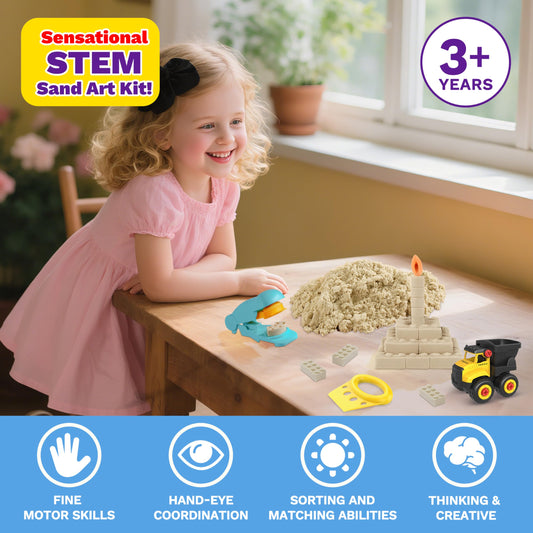 SIGHTEEDA moldable sand tools set supports fine motor practice and STEM-inspired play