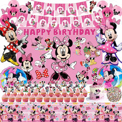 Signreen pink birthday banner brightens the cartoon party backdrop.