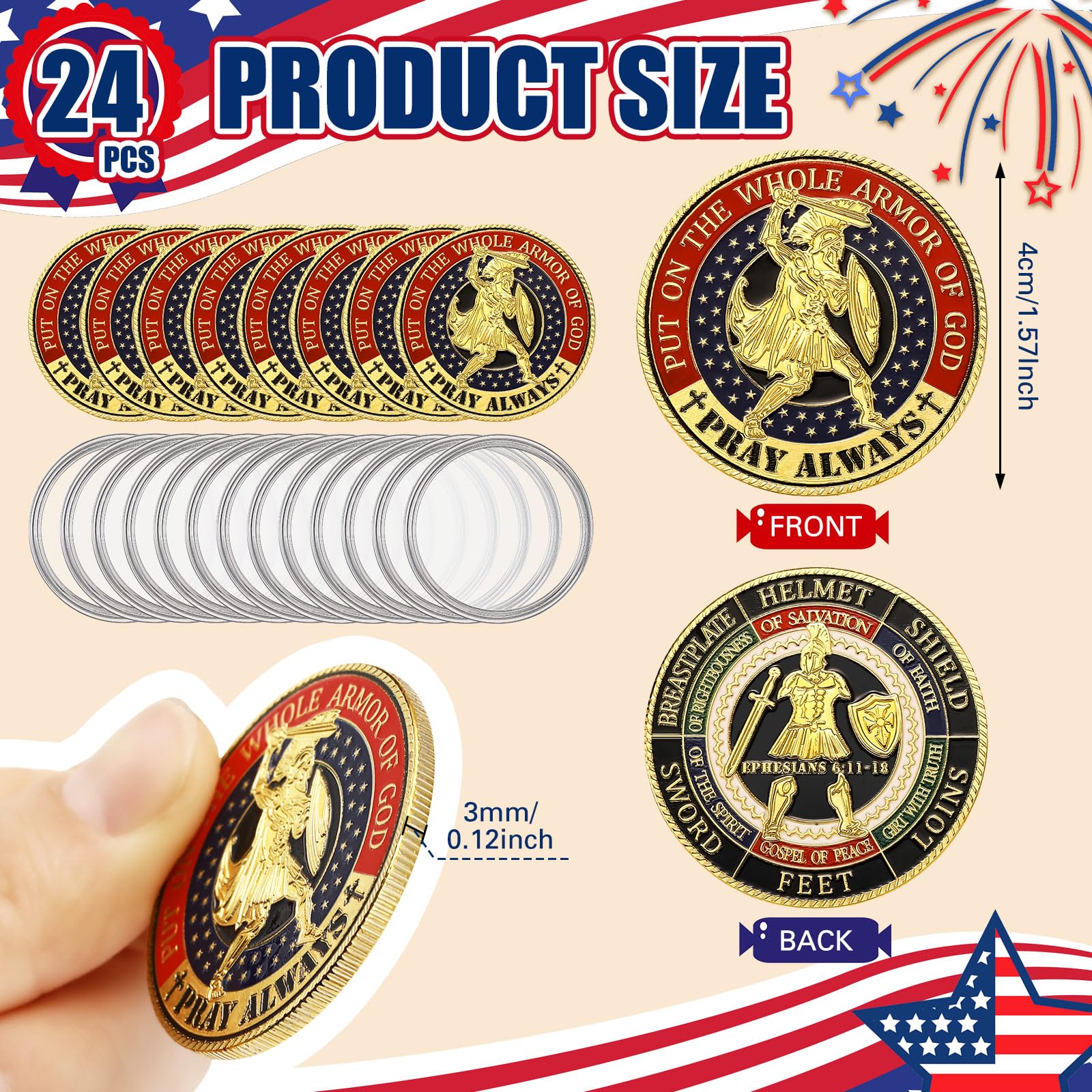 Siifert Armor of God coins enamel detail shows vibrant faith-inspired artistry.
