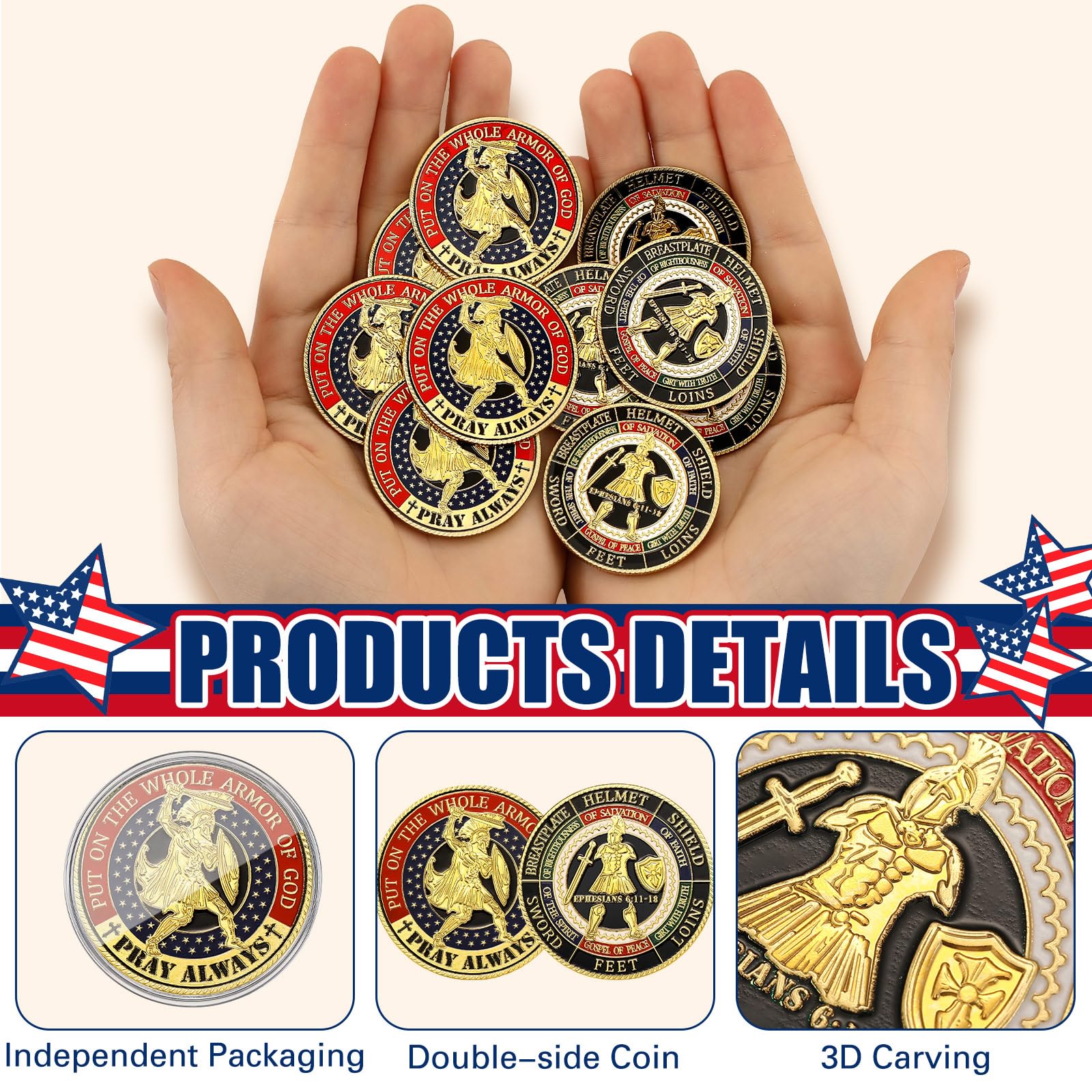 Siifert Armor of God coins with golden finish adds elegant touch to collections.