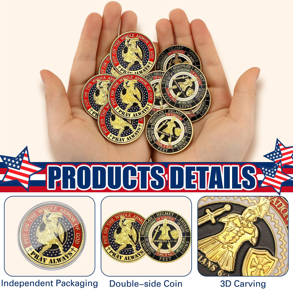 Siifert Armor of God coins with golden finish adds elegant touch to collections.