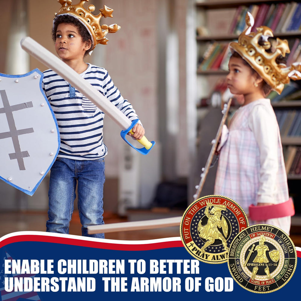 Siifert Armor of God coins held in hand for personal prayer moments.