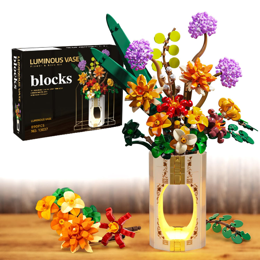 Sikewettx flower building sets with vase, vibrant blooms ideal for home decor.