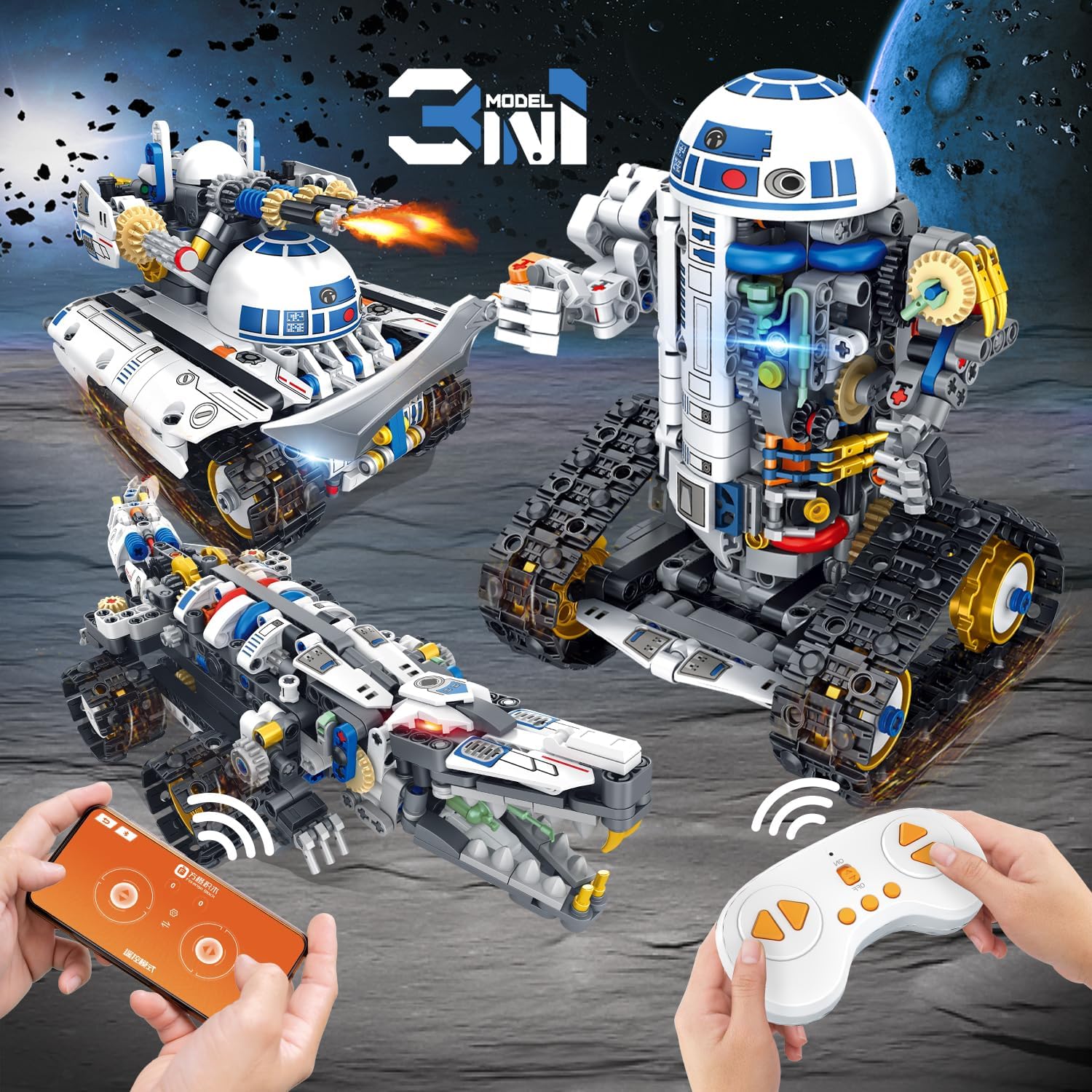 Sikewettx robot assembly showing transformation into dinosaur and tank.