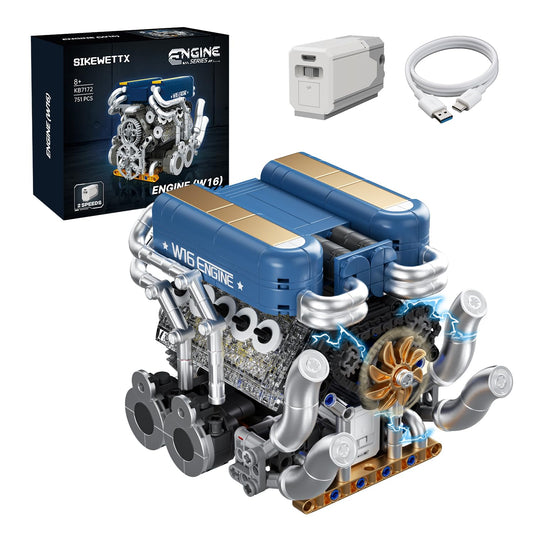 Sikewettx W16 engine top view shows detailed twin V8 model for STEM learning.