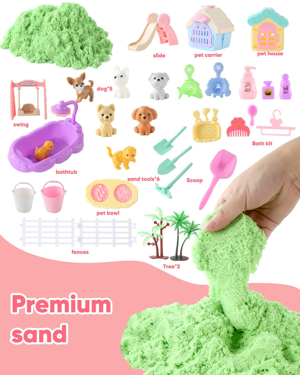 Sikmcle bath kit and scoop simplify cleanup after play.