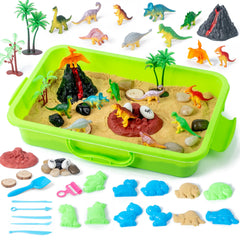 Sikmcle dinosaurs in the sensory bin for imaginative play and motor skills