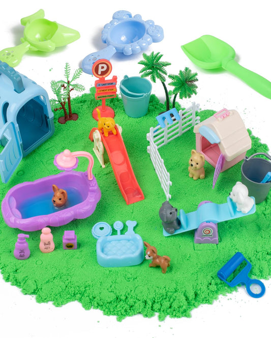 Sikmcle moldable sensory sand in two colors invites tactile exploration.
