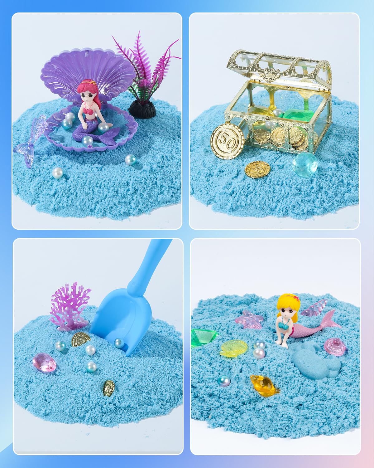 Sikmcle seashells and starfish gems in the kit supporting creative play.