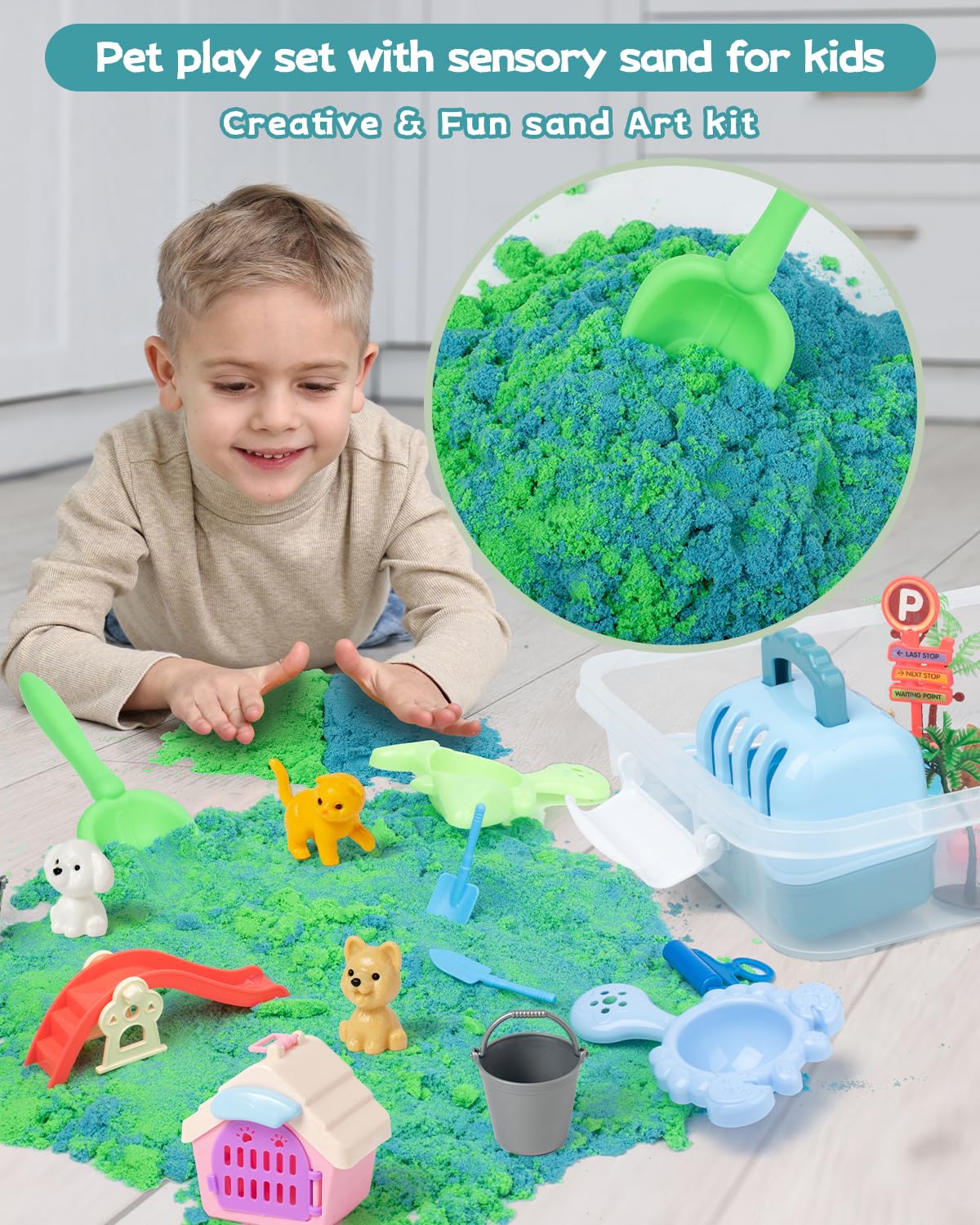 Sikmcle compact sandbox kit is travel-ready for outings.