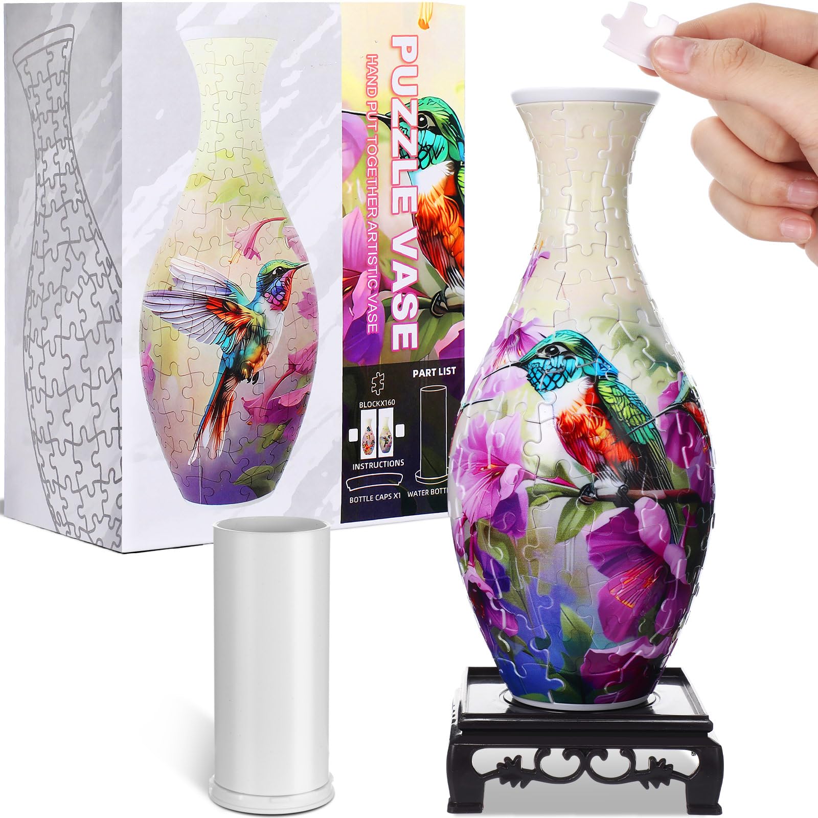 Silipull 3D puzzle vase assembly view showing interlocking pieces for a striking centerpiece.