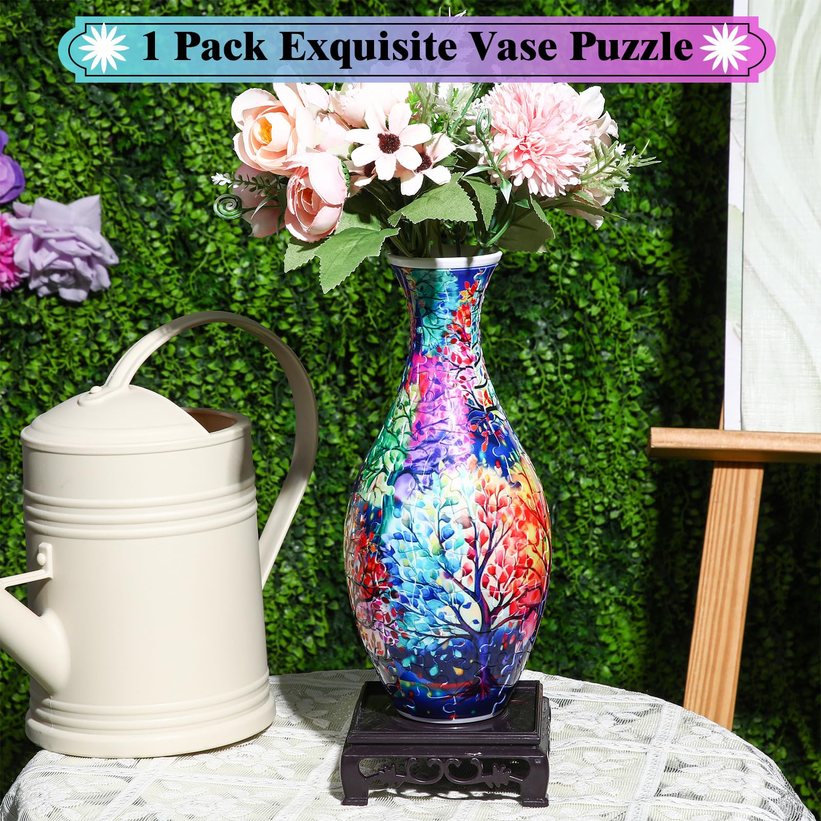 Silipull 3D puzzle vase with detachable stand ready for display.