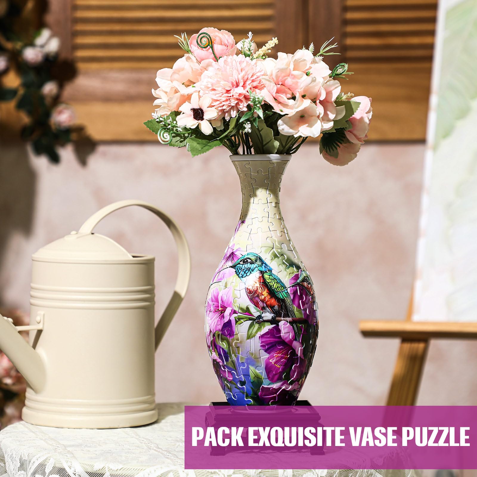 Silipull 3D puzzle vase water column shown, ideal for fresh stems and water-based arrangements.